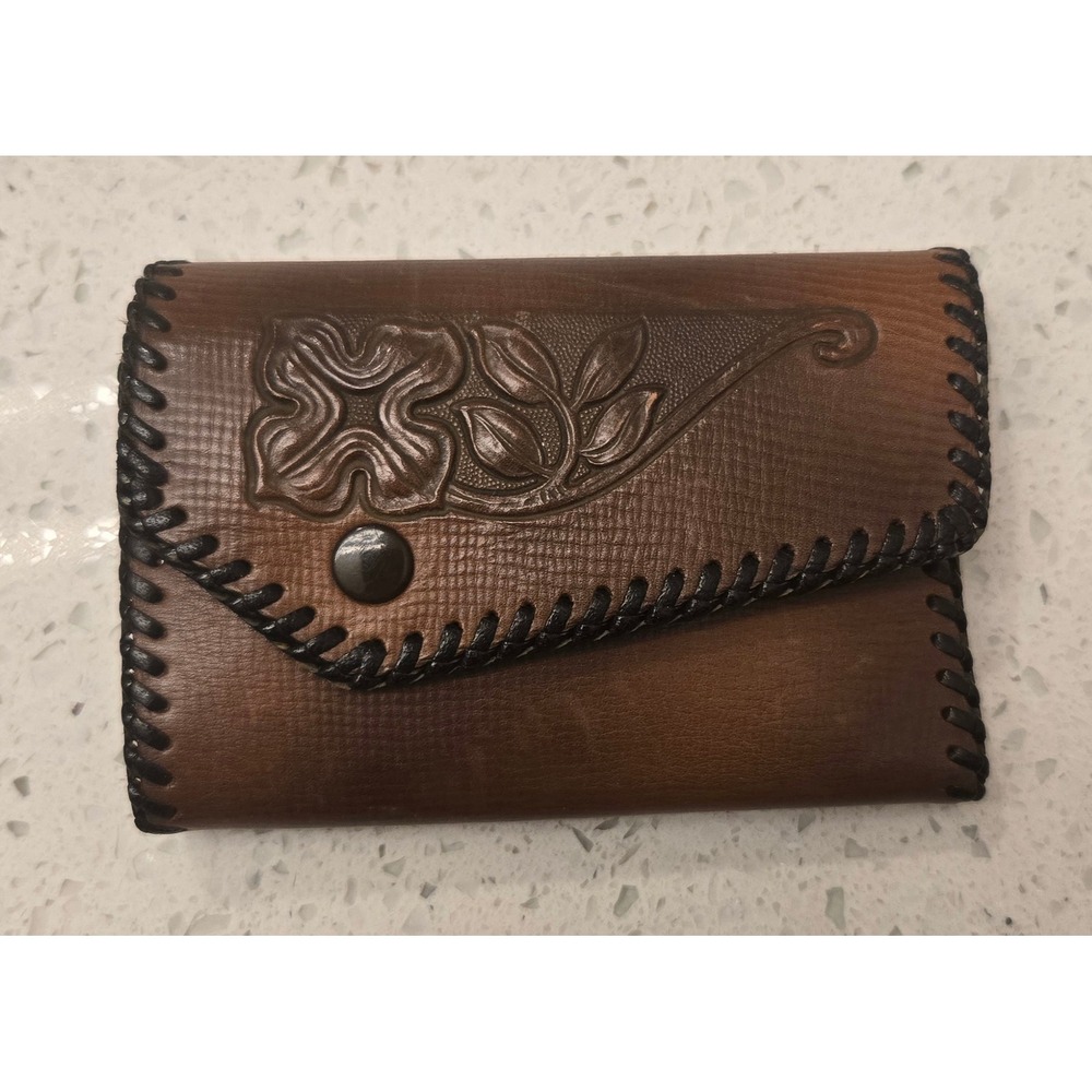 Vintage Hand Tooled Leather Key Wallet Holder Meer‎ Style Western Floral